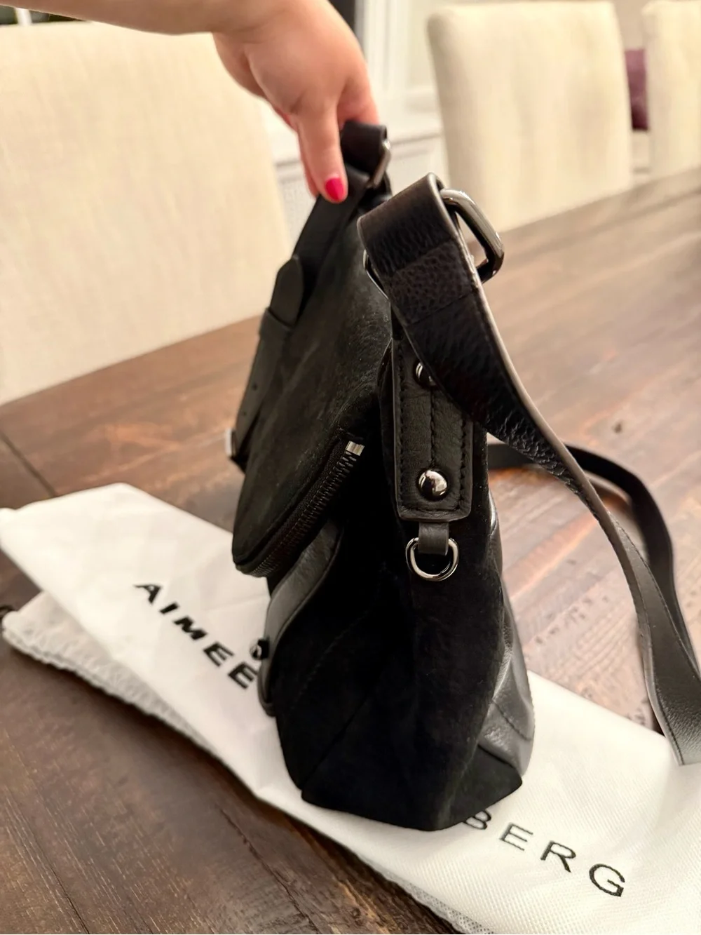 Aimee Kestenberg Side Kick Black Leather Crossbody Bag NWT